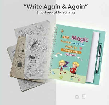 Magic Practice Copybook Set for Kids (4 Books + 1 Pen + 10 Refills)