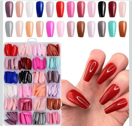 576 Pcs Glossy Straight Fake Nails Full Cover Coffin Acrylic Tips(24 Colours)
