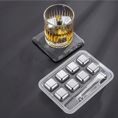 Reusable Metal Ice Cubes for Chilling Whisky, Wine, Cocktails – Food Grade, Quick-Freezing, No Dilution (Pack Of 8)